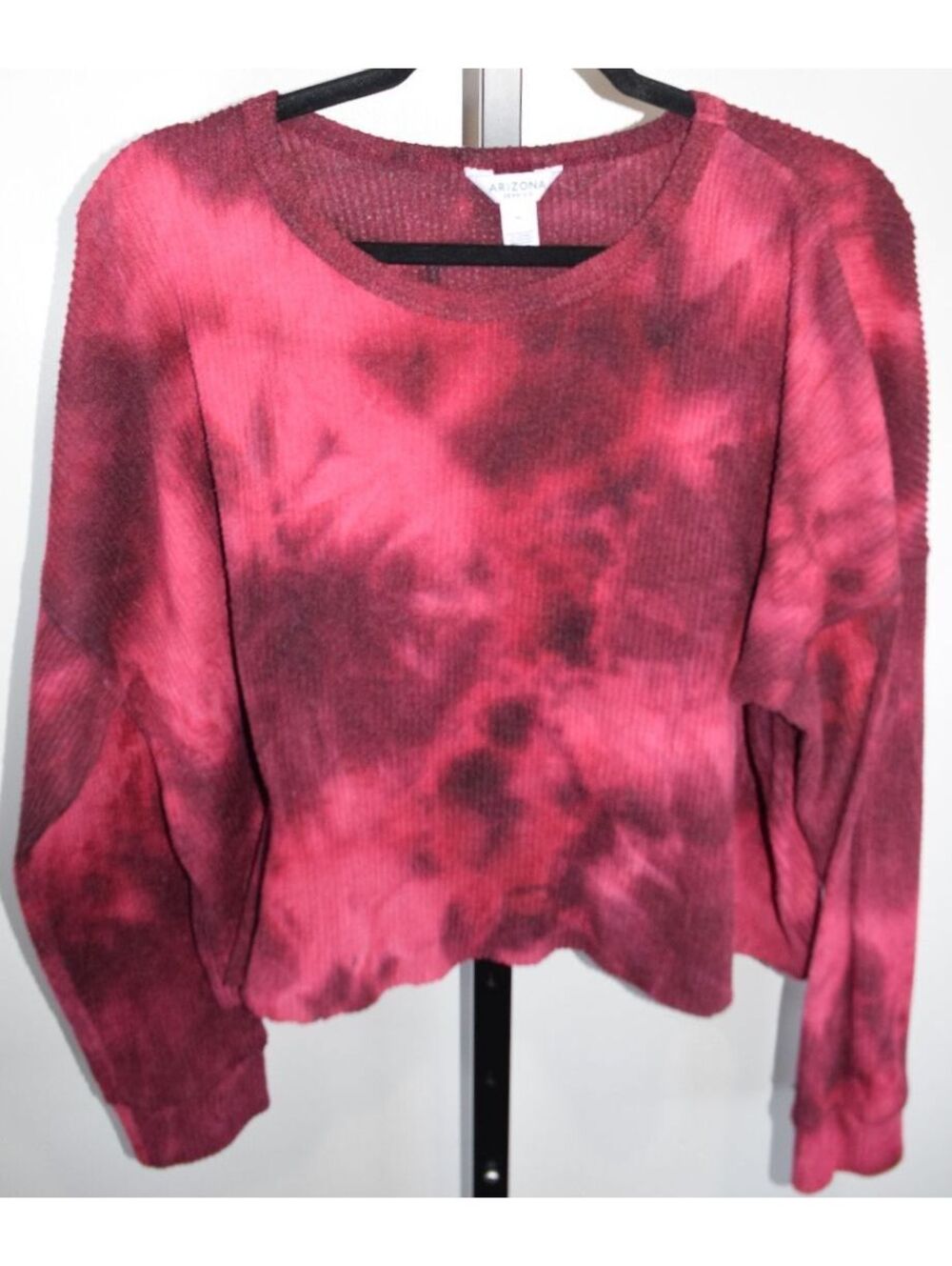 Arizona Jean Co. Red Black Tie-Dye Ribbed Cropped Long Sleeve Top Size XL